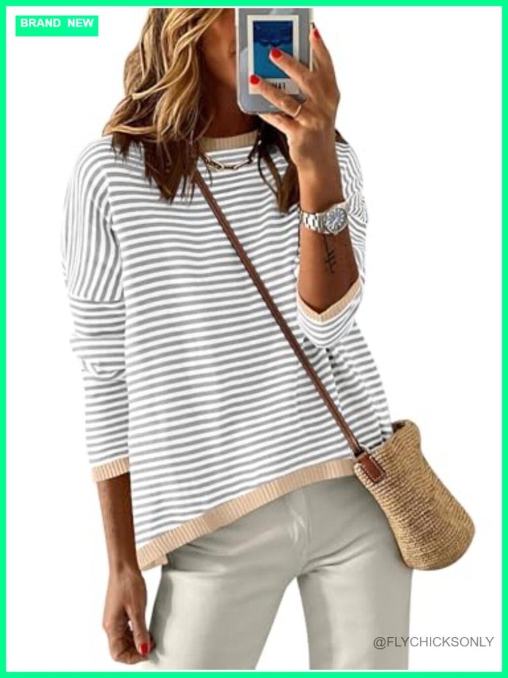 Striped Pullover Sweater Loose Fit Long Sleeve Casual Fall Layer